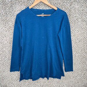J Jill Top Womens XS Blue Oversized Simply Supima Crew Neck Tunic Drop‎ Shoulder